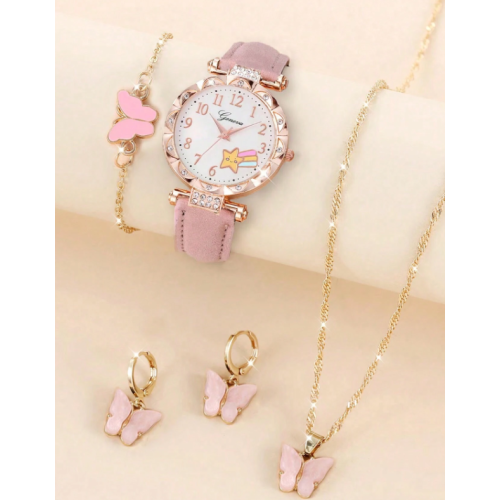 ساعة وطقم إكسسوارات بنات