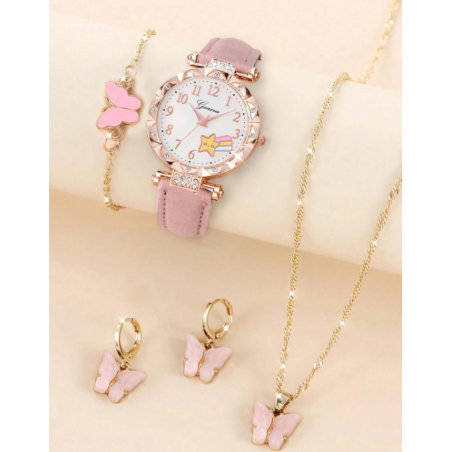 ساعة وطقم إكسسوارات بنات